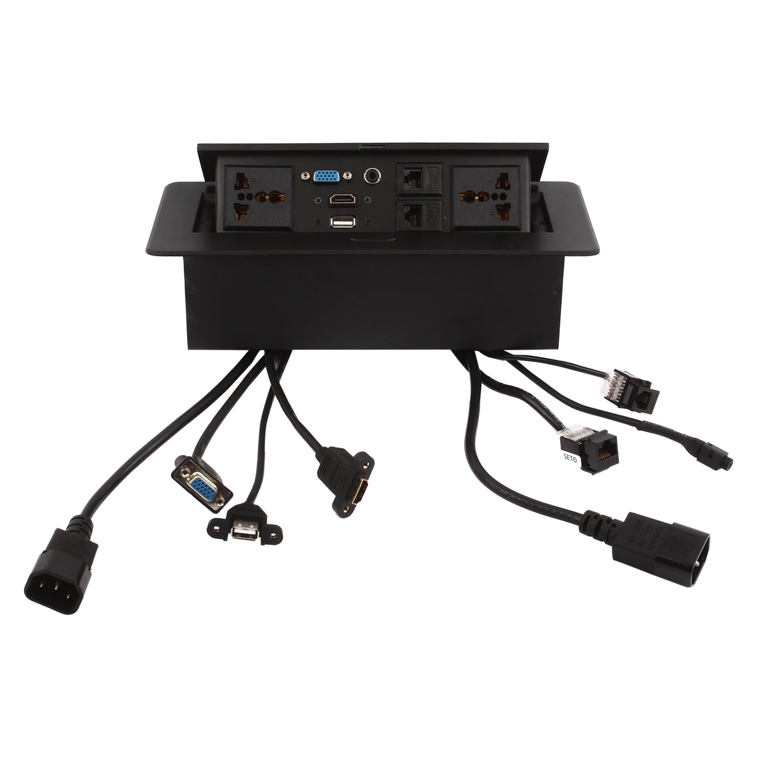 BOXNUBE Hydraulic Pop Up Box Cable Cubby with HDMI, Audio, LAN, USB & Power Ports BOXNUBE Hydraulic Pop Up Box Cable Cubby with HDMI, Audio, LAN, USB & Power Ports